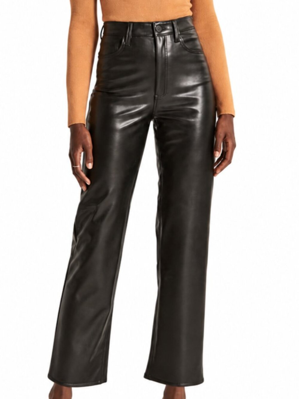 Like New Abercrombie Vegan Leather Ankle Straight Pant Black- Size 10